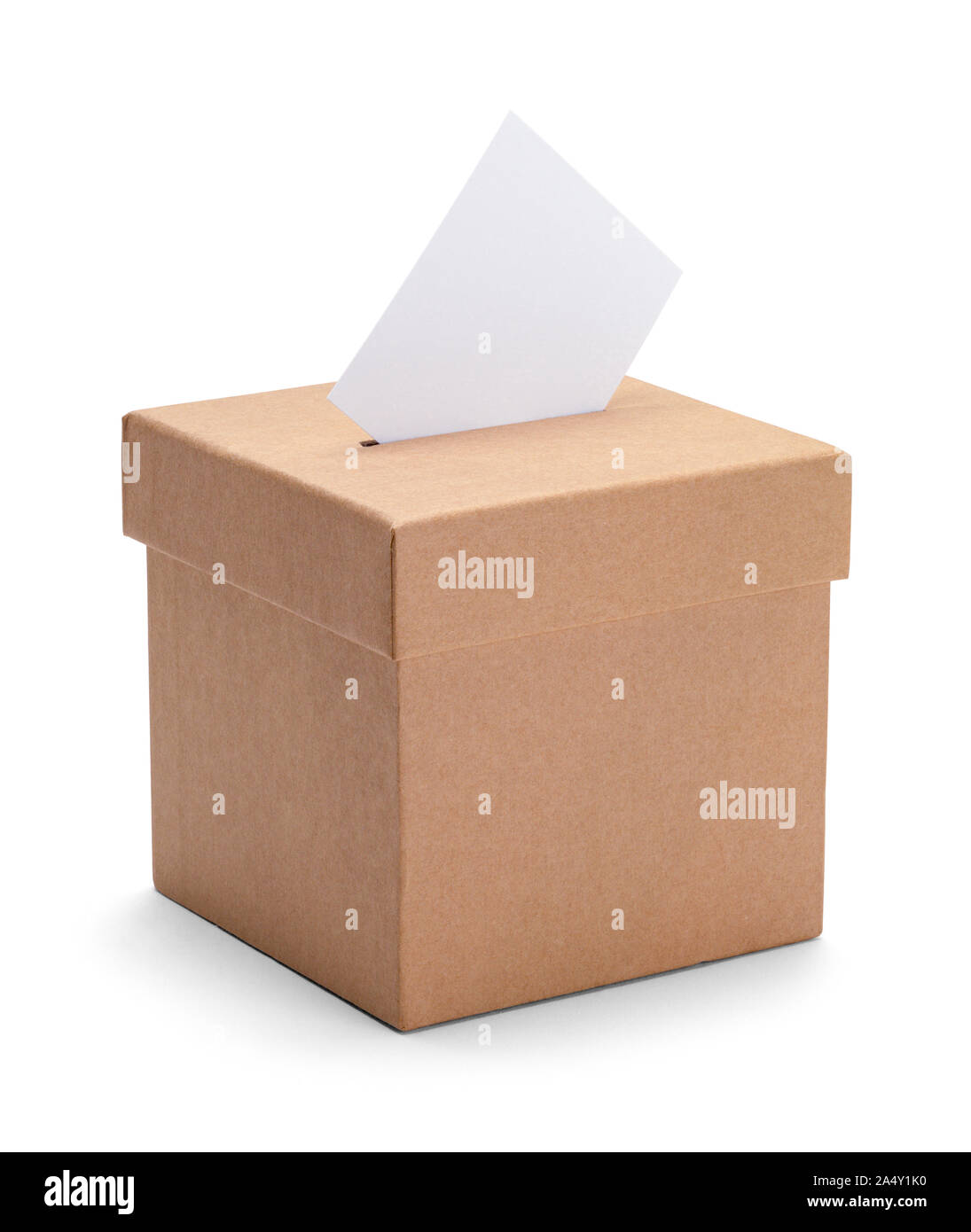 Kleine braune Abstimmung Abstimmung Box isoliert auf weißem Hintergrund. Stockfoto