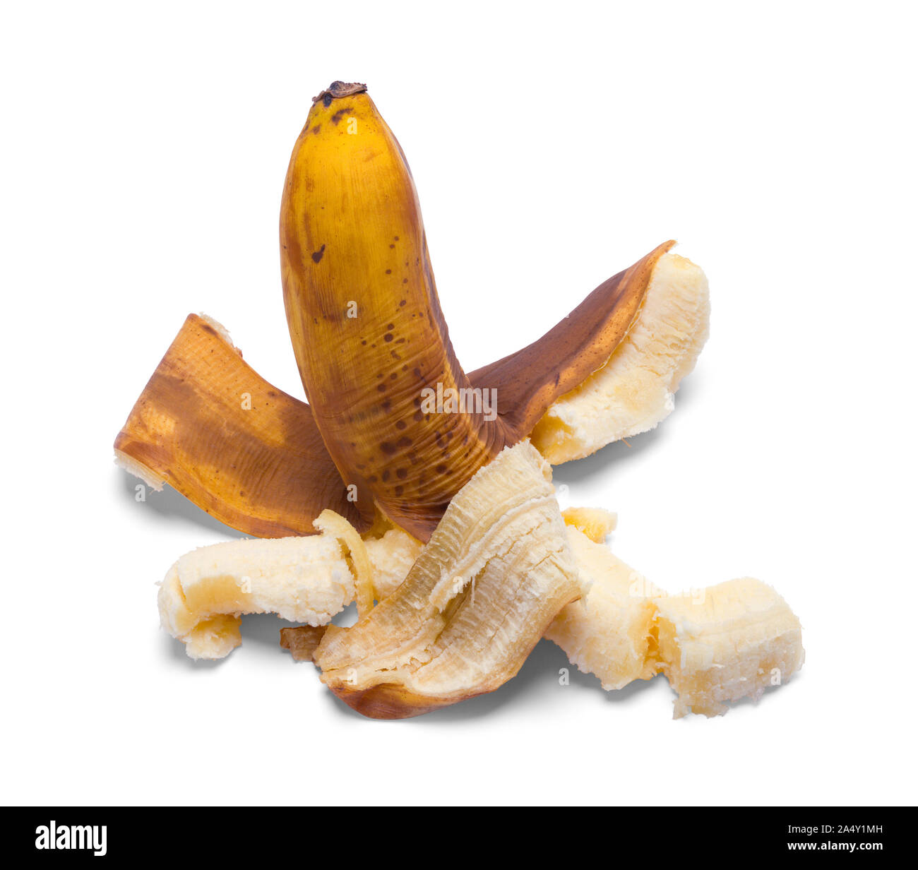 Alte Smushed Banane isoliert auf weißem Hintergrund. Stockfoto