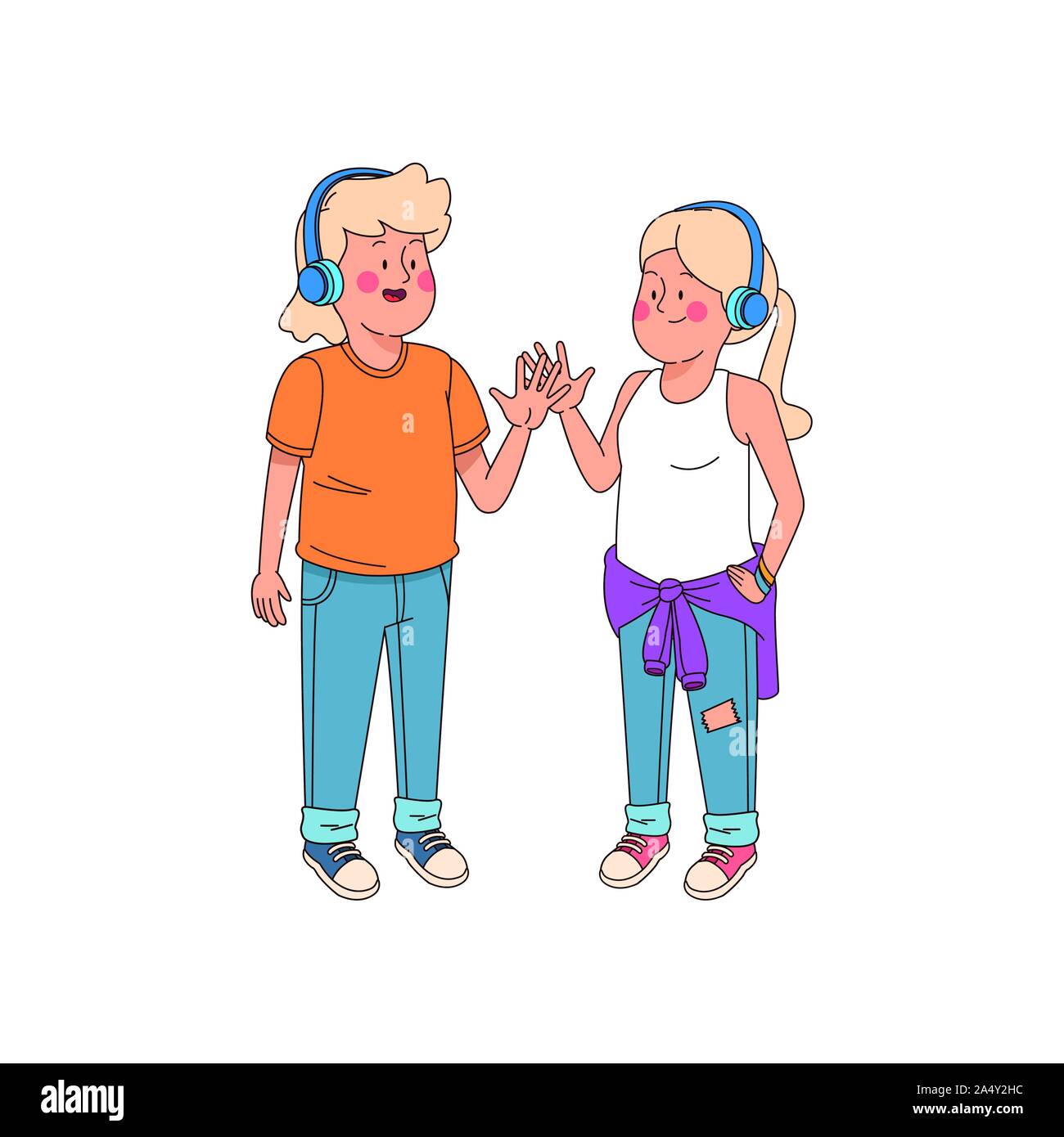 Cartoon jugendlich Mädchen mit Kopfhörern Symbol Stock Vektor