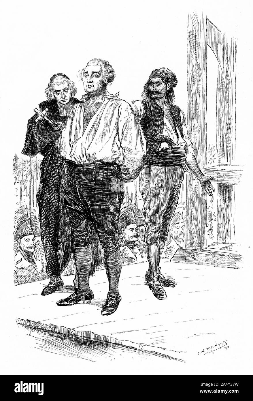 Gravur einer Louis XVI auf dem gerüst vor seiner Hinrichtung während der Französischen Revolution. Von Harper's Magazine 1895 Stockfoto