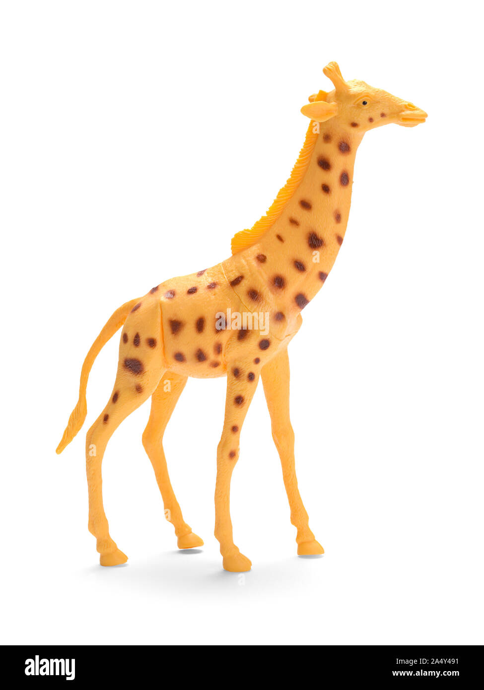 Kunststoff Spielzeug Giraffe Seitenansicht isoliert auf Weiss. Stockfoto