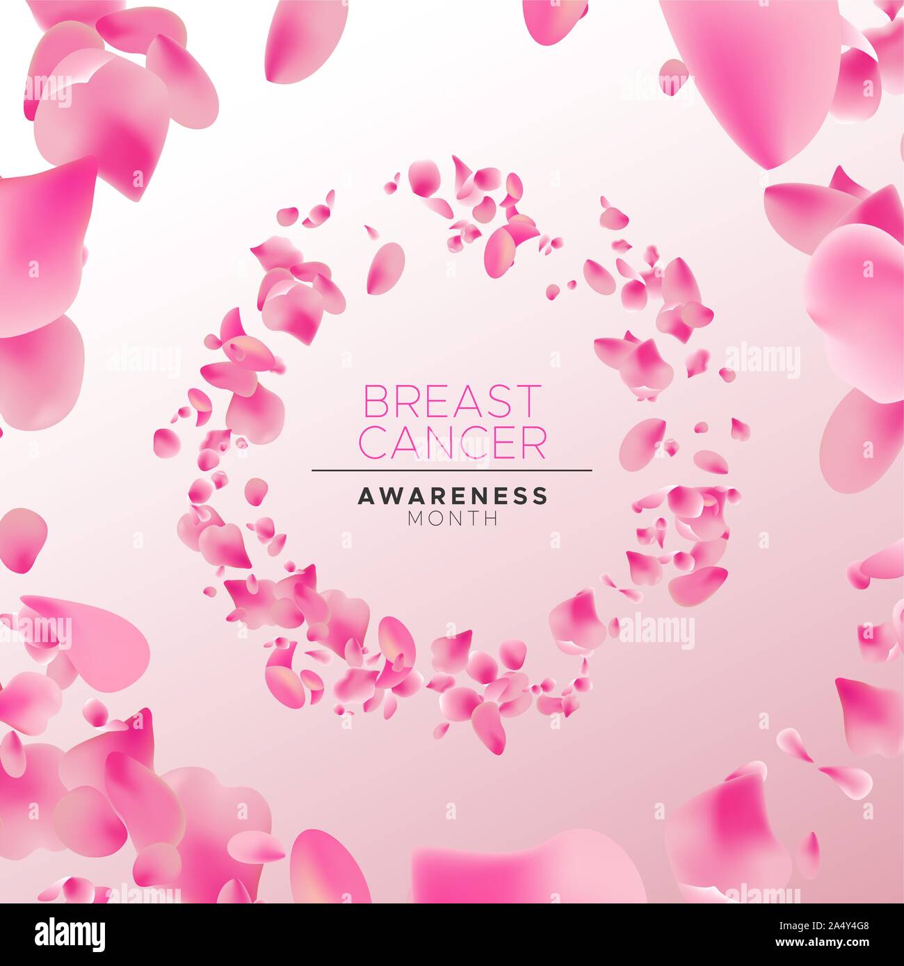 Brustkrebs-bewußtsein Monat floral Banner Abbildung, Kreis Rahmen aus rose Blumenblätter für Gesundheit Konzept der Kampagne Hintergrund. Stock Vektor