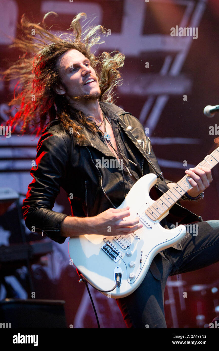 Väsbygruppen H.E.A.T. führt während der väsby Rock Festival. Upplands Vasby, Schweden. Stockfoto