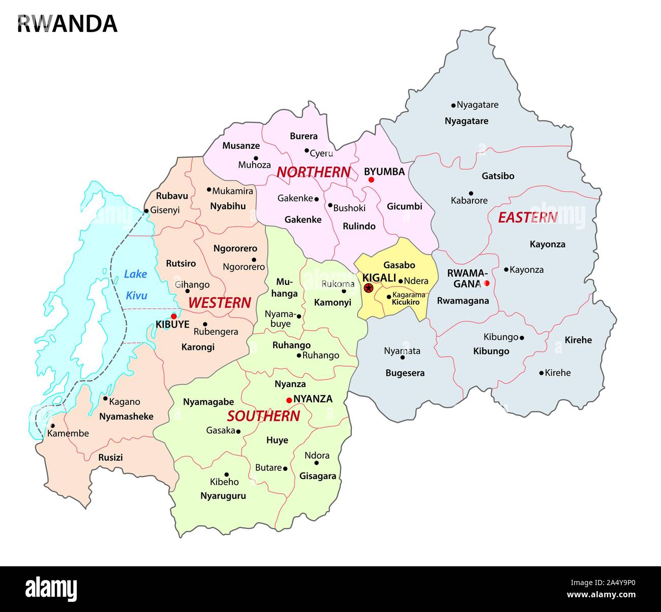 Administrative Karte der afrikanischen Staat Republik Ruanda Stock Vektor