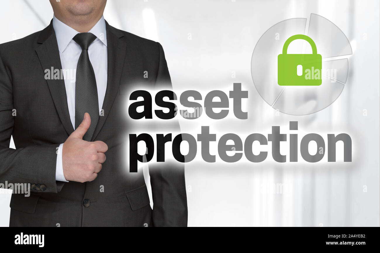 Asset Protection Konzept und Geschäftsmann mit Daumen nach oben. Stockfoto