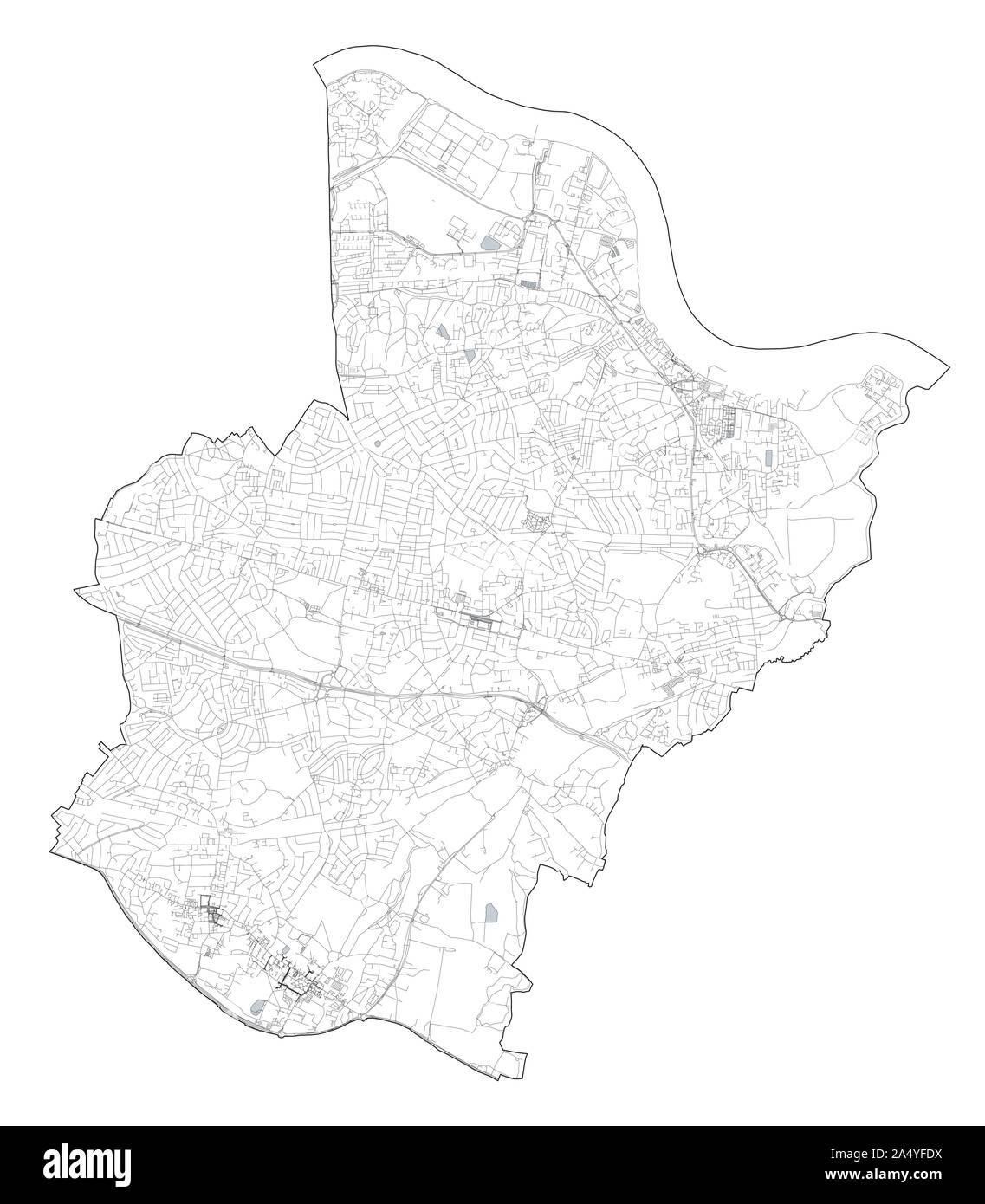 Sat-Blick auf den Londoner Stadtteilen, Karte und Straßen von Bexley Borough. England Stock Vektor