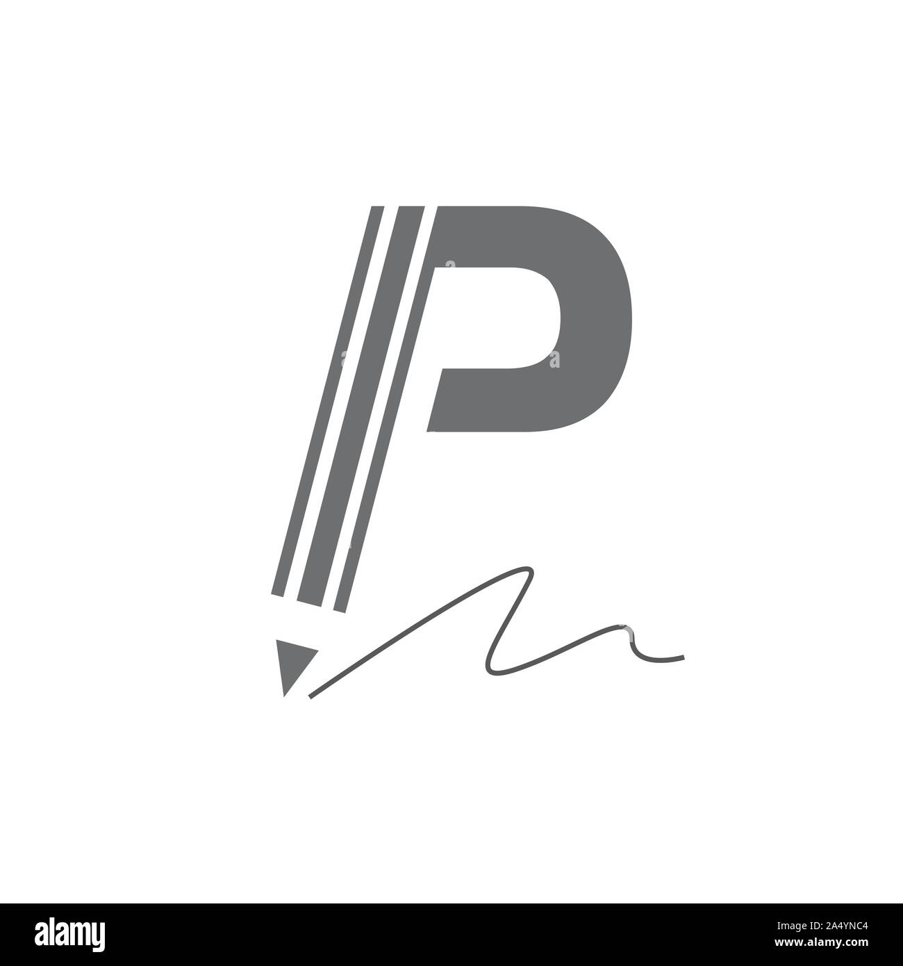 Buchstabe P für Bleistift Logo Icon Template Vector Illustration Design Stock Vektor