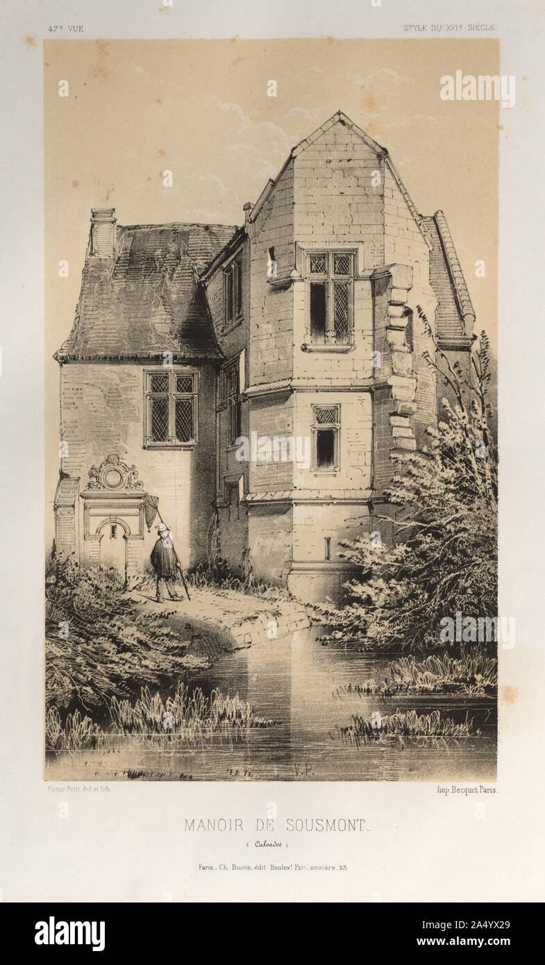 Architektur Pittoresque ou Denkmäler des XVeme. Et XVIeme. Siecles: Chateaux de France des XV Siecles et XVI: Pl. 47, Manoir De Sousmont (Calvados), 1860. Stockfoto