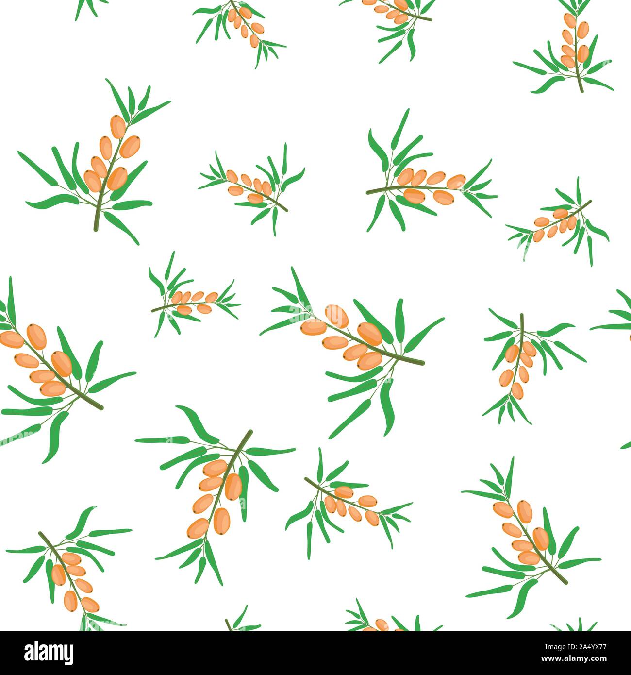 Sanddorn, Zweig mit Beeren. Nahtlose Muster. Vector Illustration, flacher Stil. Essen, Dessert, Medizin Stock Vektor