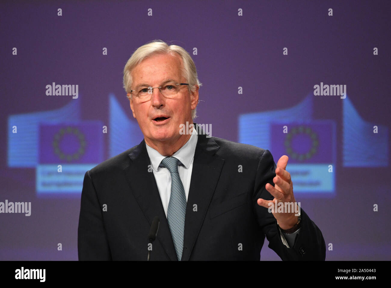 Michel Barnier, der Leiter der EU-Verhandlungsführer, Brexit nimmt an der Tagung des Europäischen Rates am EU-Sitz in Brüssel. Stockfoto