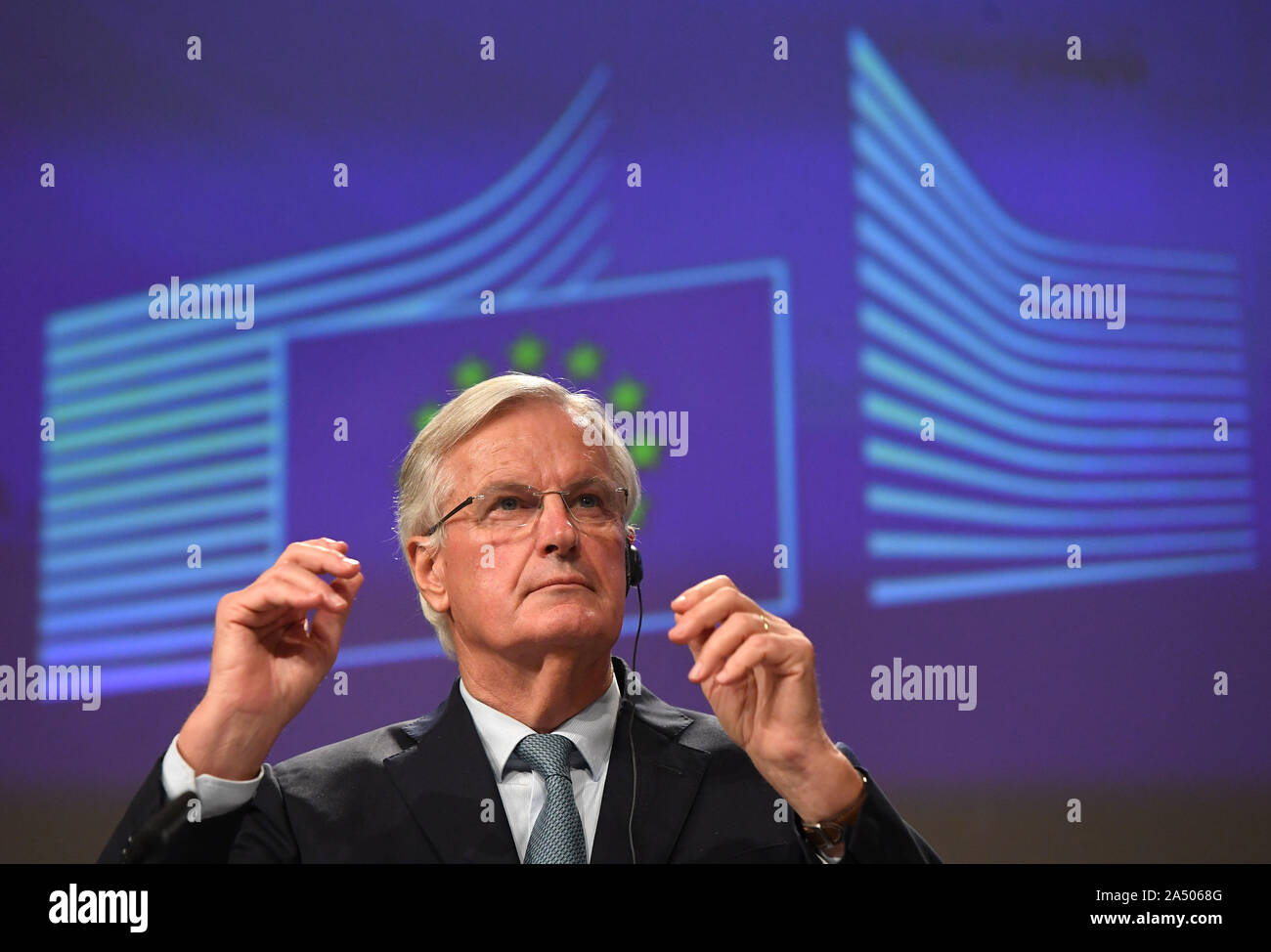 Michel Barnier, der Leiter der EU-Verhandlungsführer, Brexit nimmt an der Tagung des Europäischen Rates am EU-Sitz in Brüssel. Stockfoto