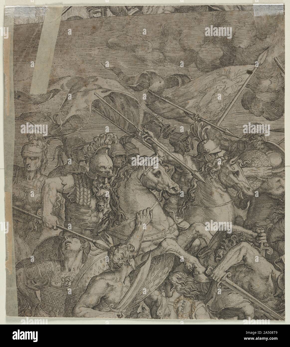 Schlacht an der Milvischen Brücke (Fragment) (verso), 1500. Stockfoto
