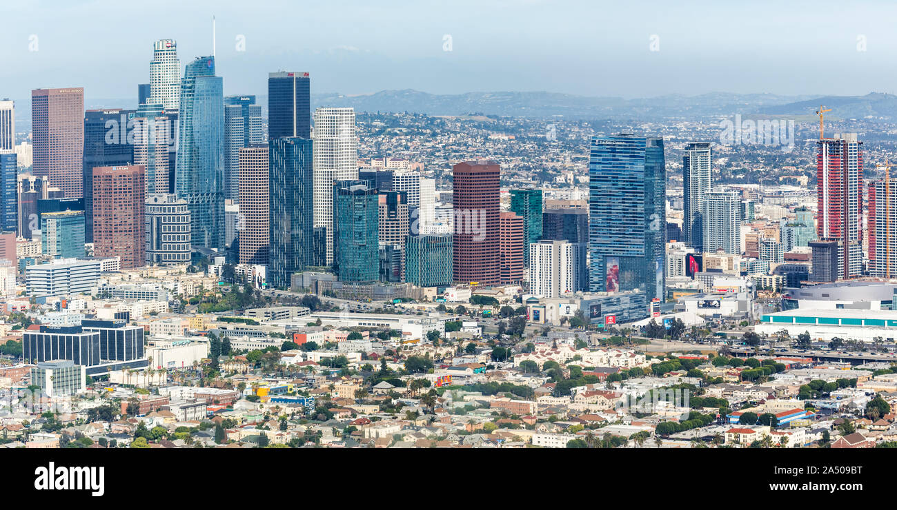 Los Angeles, Kalifornien - 14. April 2019: Downtown Skyline Stadt Stadtbild in Los Angeles, Kalifornien. Stockfoto