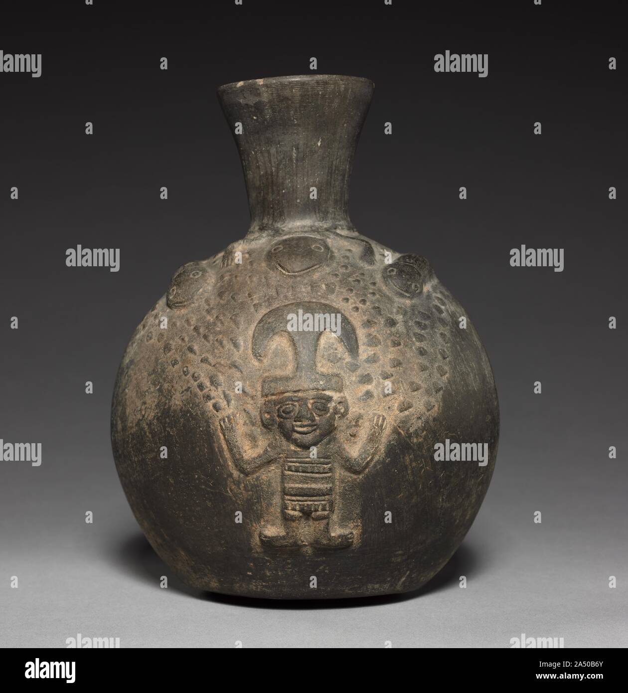 Flasche mit Abbildung in der Entlastung, 1200s-1400s. Stockfoto