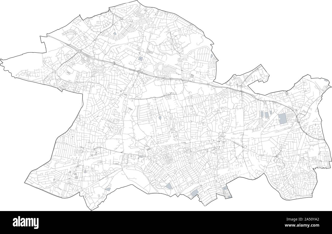Sat-Blick auf den Londoner Stadtteilen, Karte und Straßen von Ealing Borough. England Stock Vektor