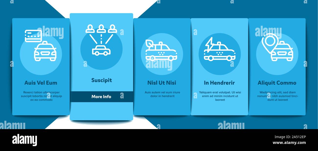 Online Taxi Onboarding Elemente Icons Set Vector Stock Vektor