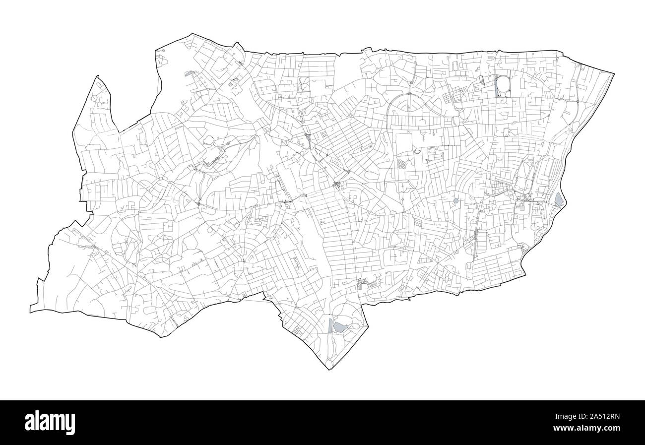 Sat-Blick auf den Londoner Stadtteilen, Karte und Straßen von Haringey Borough. England Stock Vektor