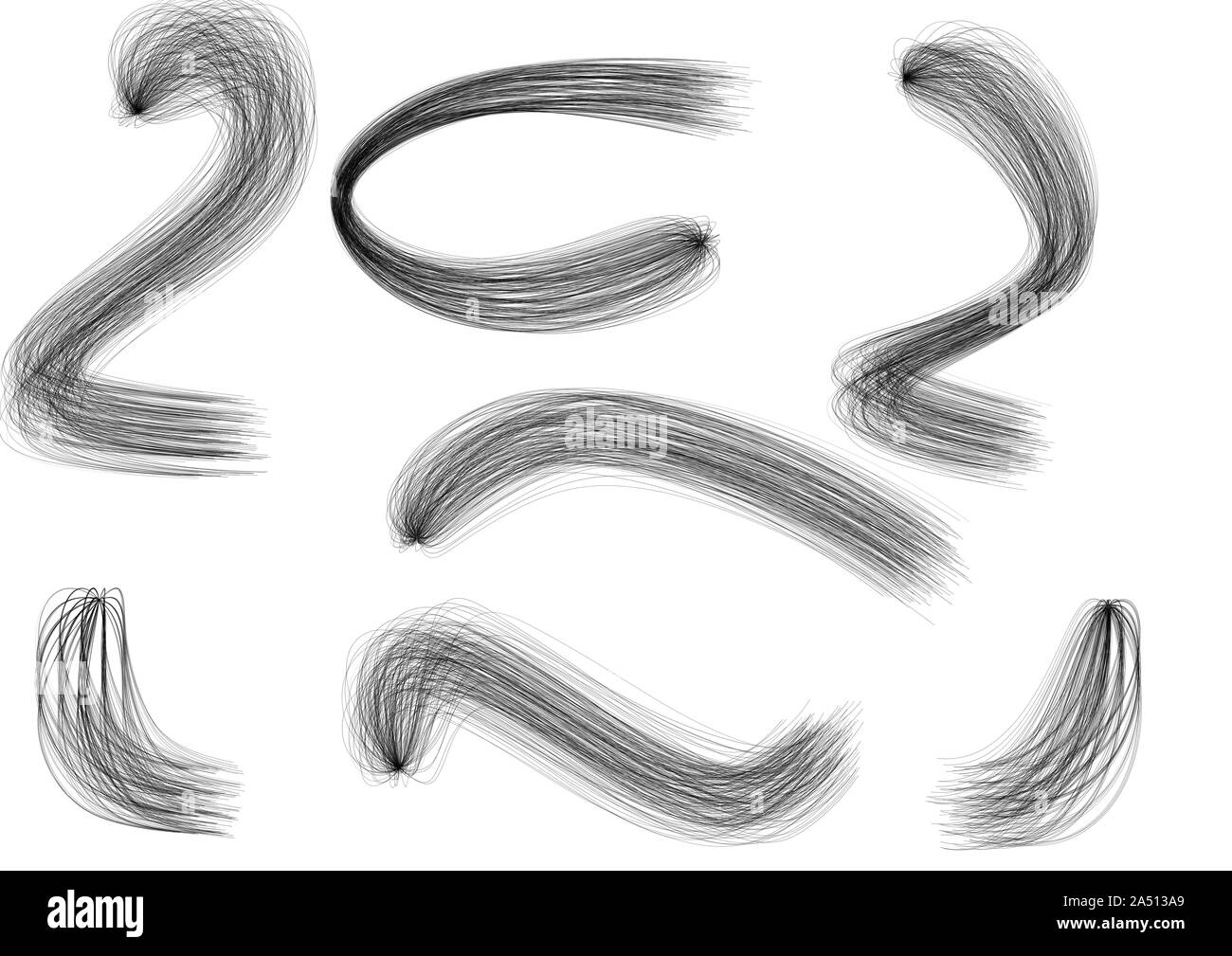 Satz von Schwarz gekrümmte Wellenlinien Bürste Stockfoto