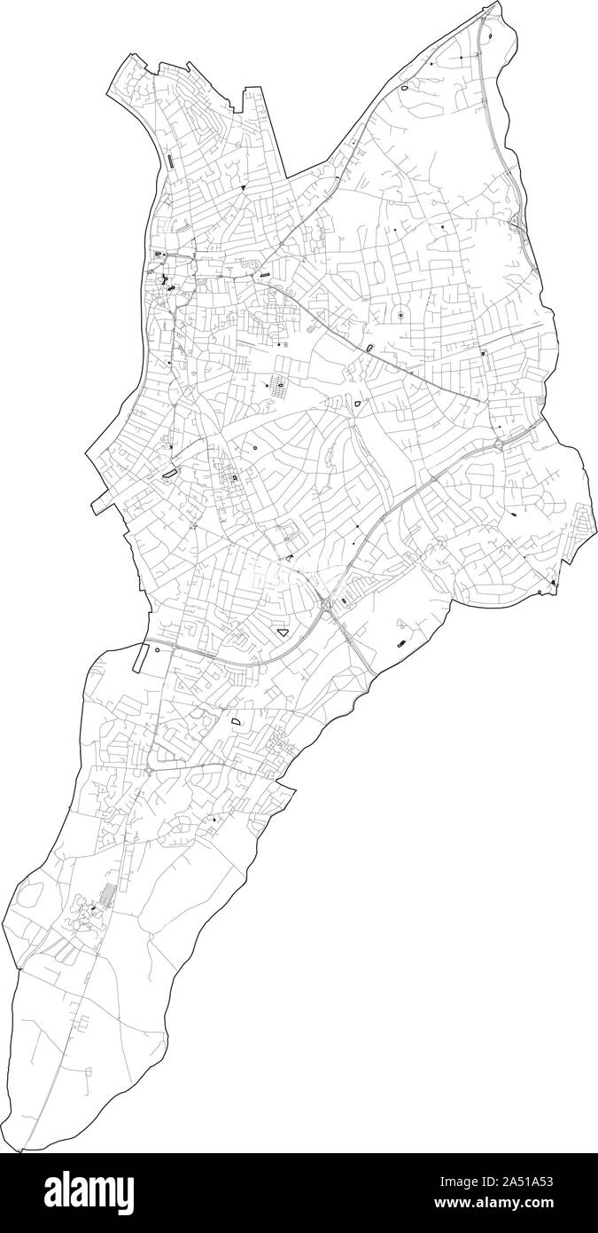 Sat-Blick auf den Londoner Stadtteilen, Karte und Straßen von Kingston upon Thames Borough. England Stock Vektor