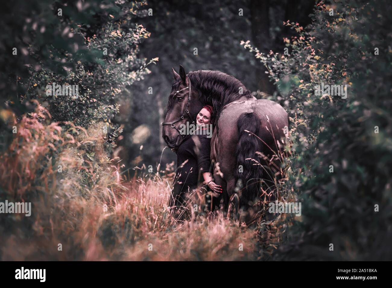 Frau mit Pferd Stockfoto