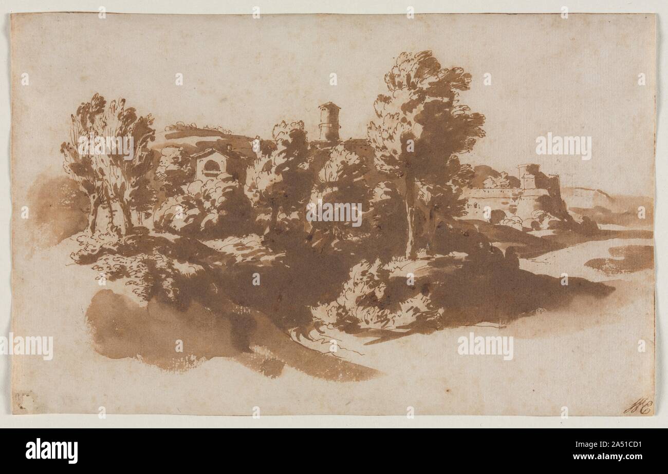 Landschaft mit Festung zwischen Marino und Frascati, C. 1650. Stockfoto