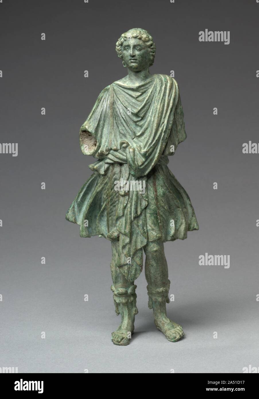 Lar, 1-25. Dieser Haushalt Gottes stand einmal mit anderen kleinen Bronzestatuetten in einem römischen Haushalt schrein, ein lararium. Stockfoto