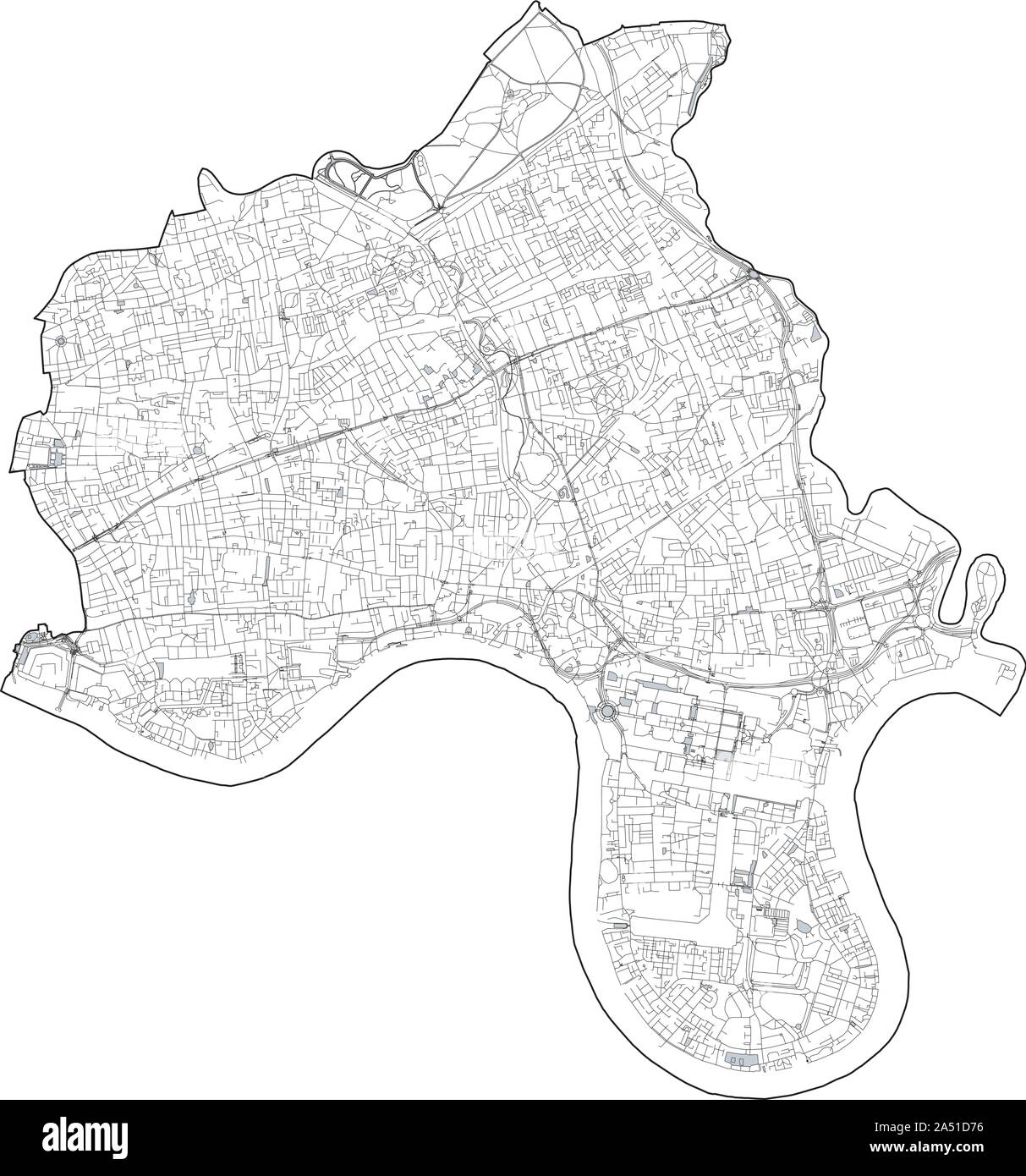 Sat-Blick auf den Londoner Stadtteilen, Karte und Straßen von Tower Hamlets Borough. England Stock Vektor