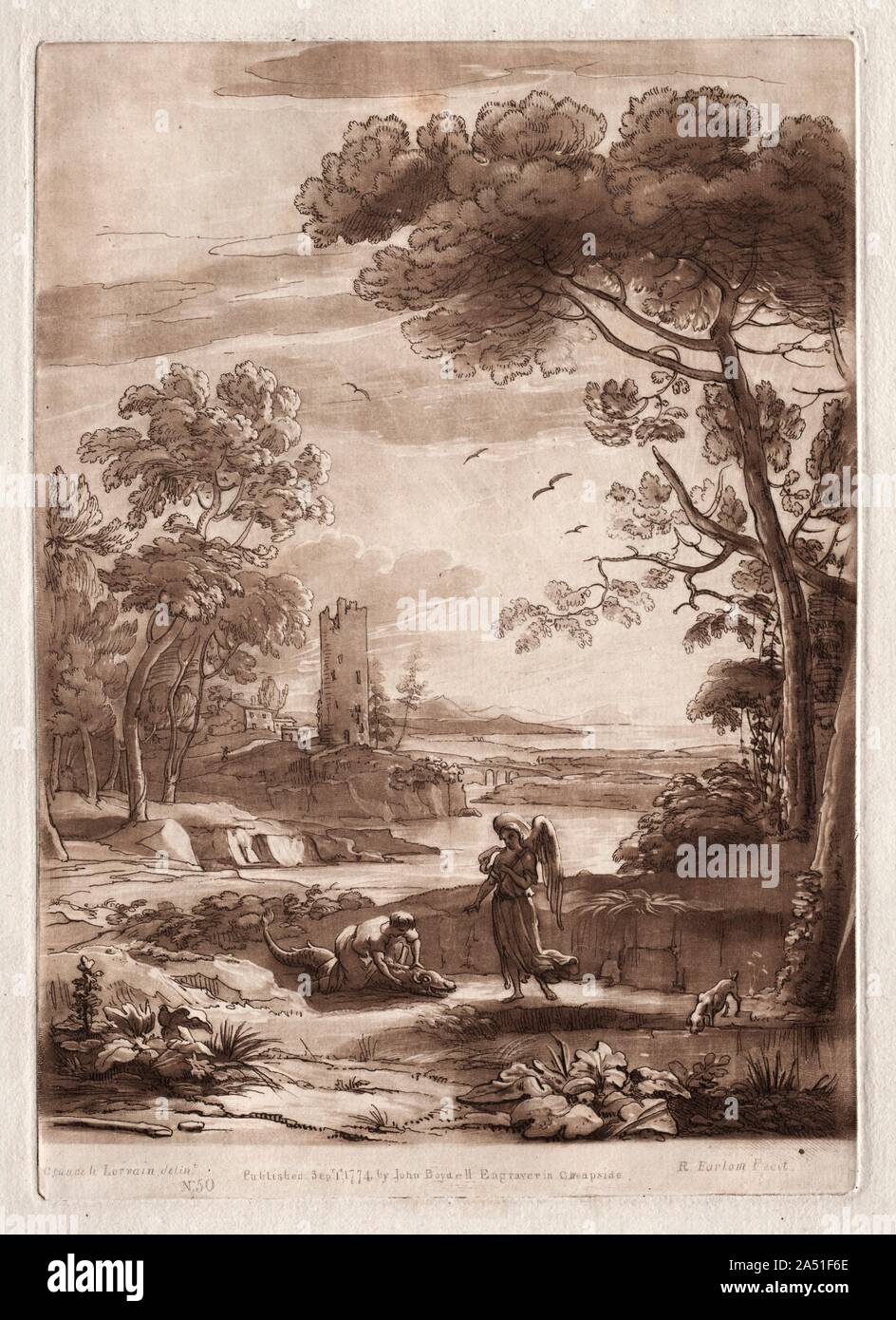 Liber Veritatis: Nr. 50, ein Fluss, der Szene mit Tobias und der Engel, 1774. Stockfoto