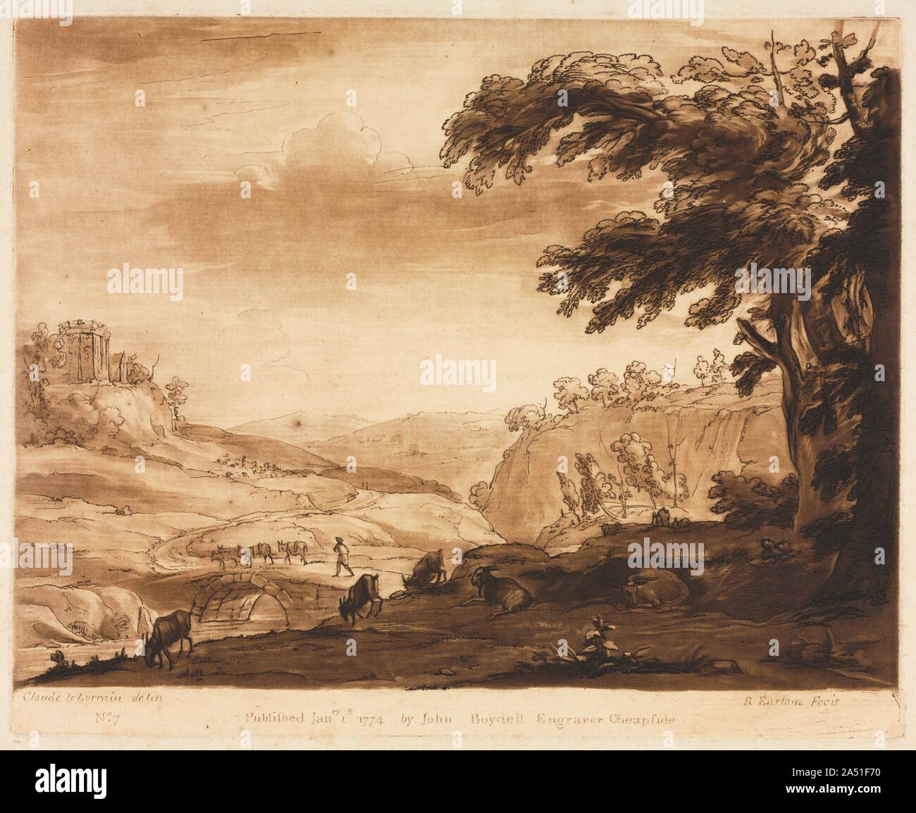 Liber Veritatis: Nr. 7, eine Insel, ein gebirgiges Land mit Vieh, 1774. Stockfoto