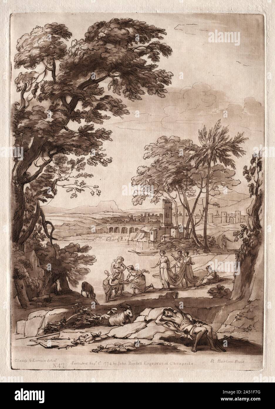 Liber Veritatis: Nr. 47, ein Fluss, der Szene mit der Diagnose von Moses, 1774. Stockfoto