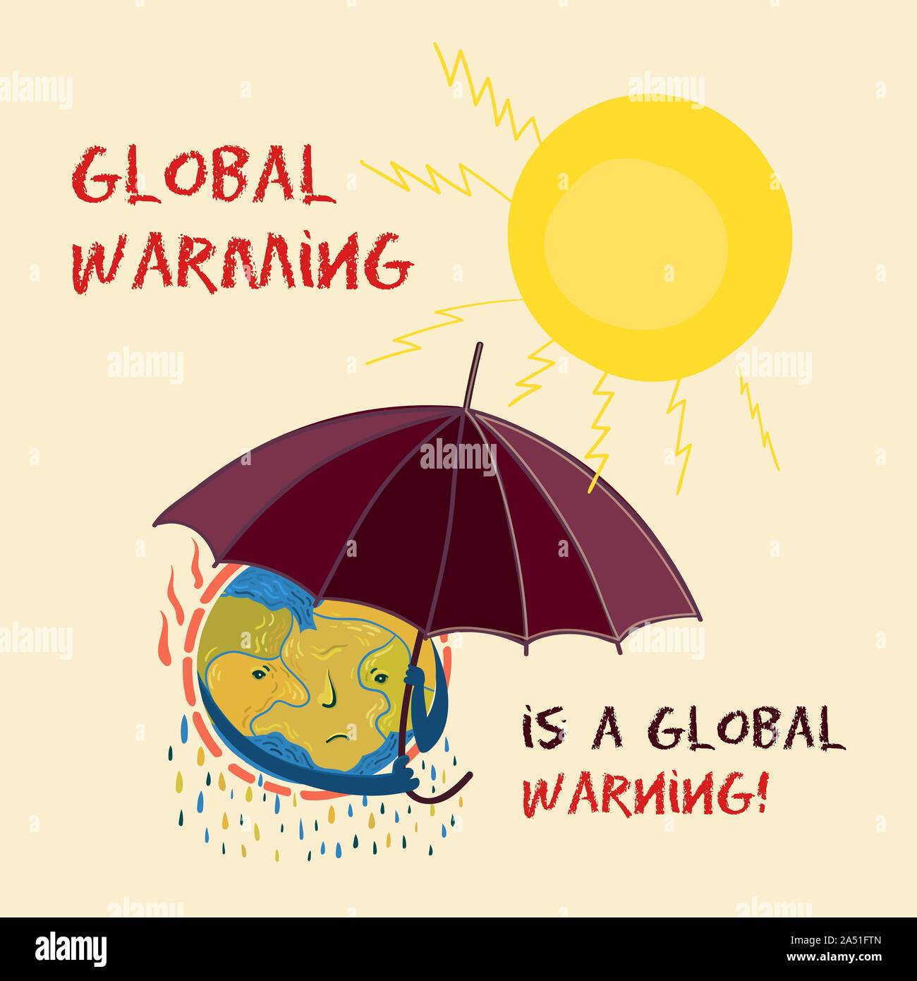 Cartoon Illustration von depressiven Planeten Erde. Schmelz Planeten aufgrund der globalen Erwärmung. Vektor Prinzipdarstellung. Stock Vektor