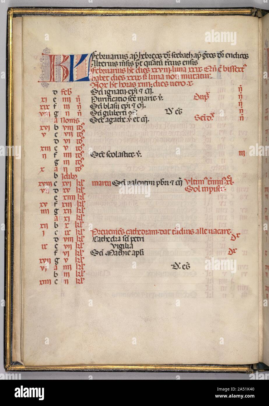Missale: Fol. 3 v: Februar Kalender Seite, 1469. Stockfoto