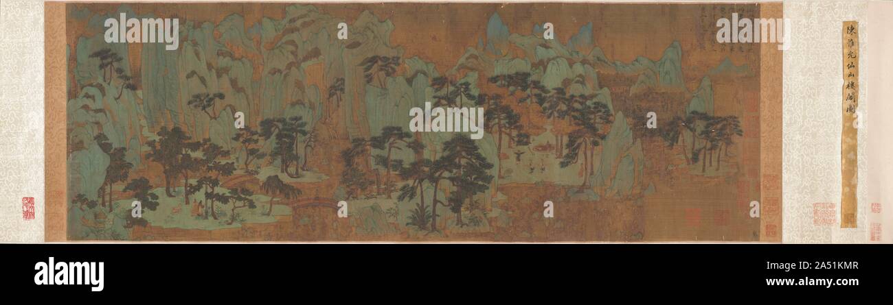 Berge der Unsterblichen, 1279-1368. Diese außergewöhnliche Malerei zeigt der intensive Wunsch von Yuan Künstler zu erfassen und den Geschmack vergangener Generationen erneuern. Die fantastische Landschaft wird in der "grünen und blauen" Stil verbunden mit der Tang-dynastie (618-907) gemalt, ein Zeitraum, der großartige kulturelle Errungenschaft in China. Obwohl die intensiven mineralischen Pigmenten mit der Zeit, die Vision des Künstlers eine imaginäre Land bleibt für die moderne Betrachter. Stockfoto