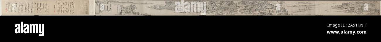 Mt. Taibo im Stil von Wang Meng, 1442. Wenn eine Chinesische Maler "imitiert", ein Gemälde von einer Vergangenheit, die Absicht war nie eine exakte Kopie zu produzieren. Du Qiong, der Ming Maler aus Suzhou, ist so ein Fall. Die Malerei Stil dieses handscroll ist eigentlich näher an die von Huang Gongwang (1269-1354; siehe Foto 1), als der Stil von Wang Meng (ca. 1301-1385; siehe Foto 2). Beide Meister waren aktiv während der vorherigen Dynastie und zählen zu den so genannten vier grossen Meister der Yuan Dynastie (1279-1368). In diesem Gemälde, das Zusammenspiel von Stilen, einschließlich Du Qiong, c Stockfoto