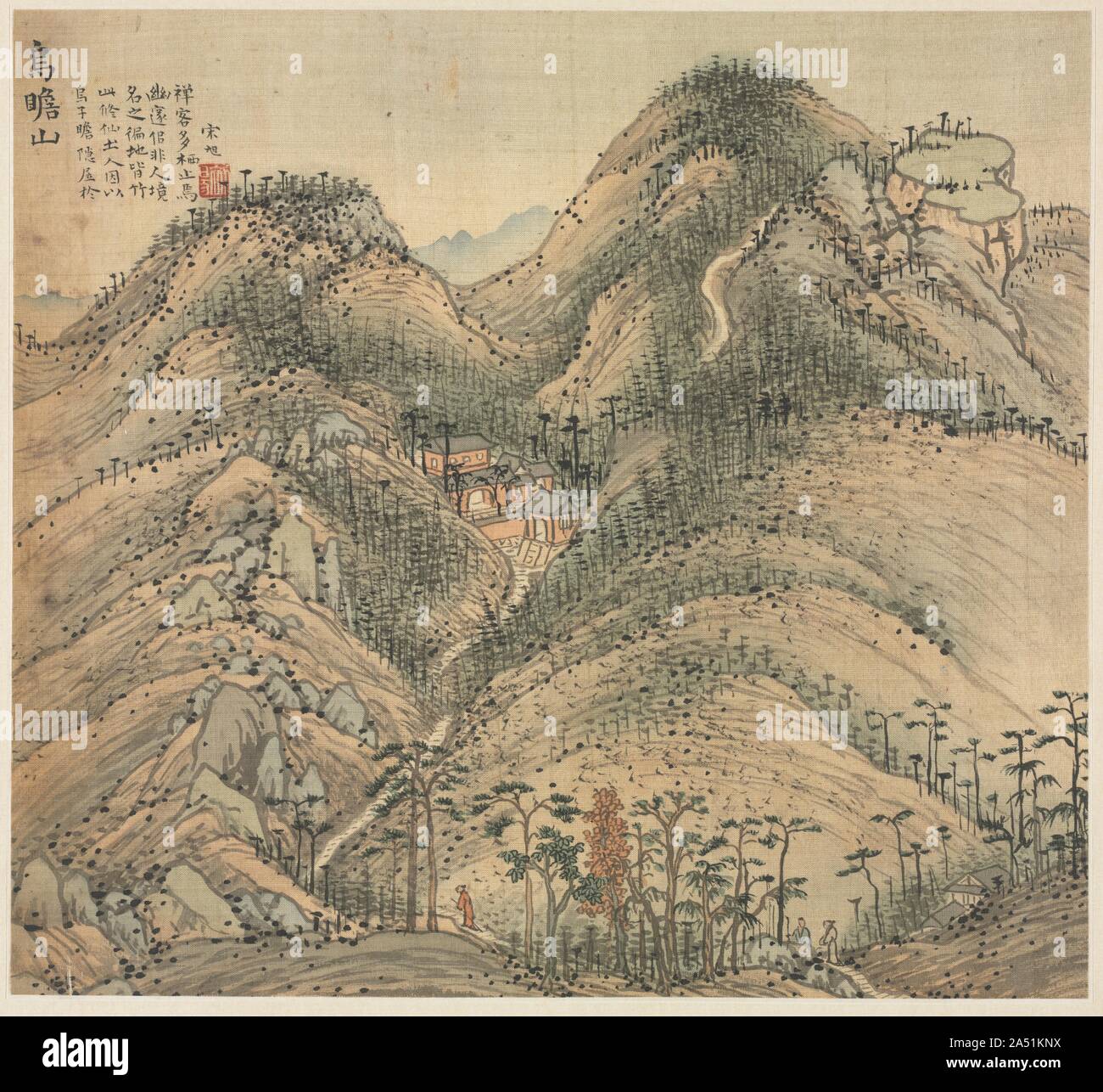 Mt. Wuzhan, 1500. Dieses Album von landschaft gemälde zeigt die schönsten Gegenden in und um die Stadt von Wuxing im Südosten Chinas. Der Künstler, Song Xu, war nicht ein Eingeborener der Stadt, müssen es aber besucht haben, wenn er der Kommission angenommen, für die er sorgfältig alle achtzehn Ansichten dargestellt und schrieb Kommentare zu jedem von Ihnen. Diese Orte wurden alle für ihre natürliche Schönheit bekannt, sondern darüber hinaus eine Reihe wurden von ihren Links zu bedeutenden historischen Persönlichkeiten und Ereignissen distingusihed. Im Gegensatz zu anderen Künstlern seiner Zeit, Song Xu begünstigt eine Malweise, die technisch poliert wurde und foc Stockfoto