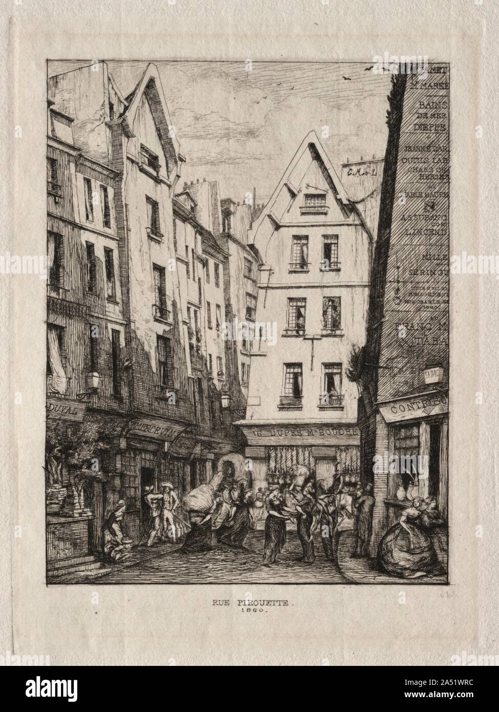 Pirouette Street, in der Nähe der Märkte, Paris, 1860. Stockfoto