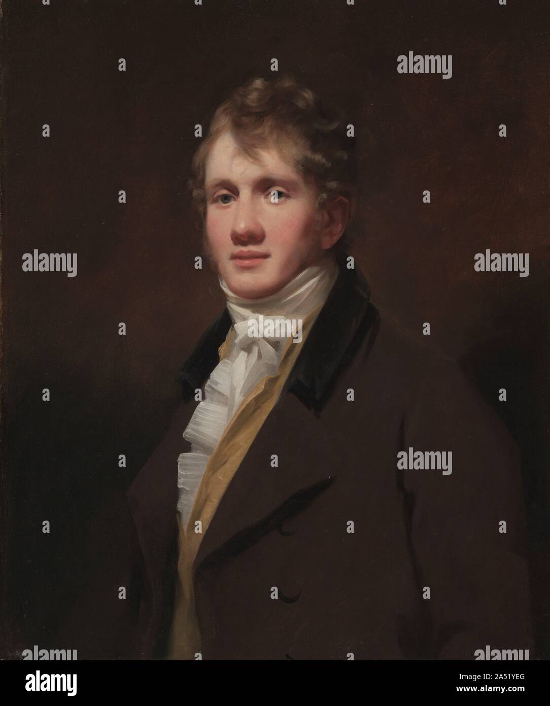 Portrait von Hugh Hoffnung, C. 1810. Raeburn malte direkt auf die Leinwand ohne vorherige Zeichnung, oft mit seinen Werken ein informeller, spontaner Luft. Obwohl stark beeinflusst von seinem englischen Vorgänger Joshua Reynolds, Raeburn in lockerer Stil gearbeitet, mehr wie die Arbeit seiner jüngeren zeitgenössischen Thomas Lawrence. Raeburn malte das Bildnis von Edinburgh native Hugh Hoffnung um 1810 vor Hoffnung für Indien, wo er als Beamter arbeitete. Stockfoto