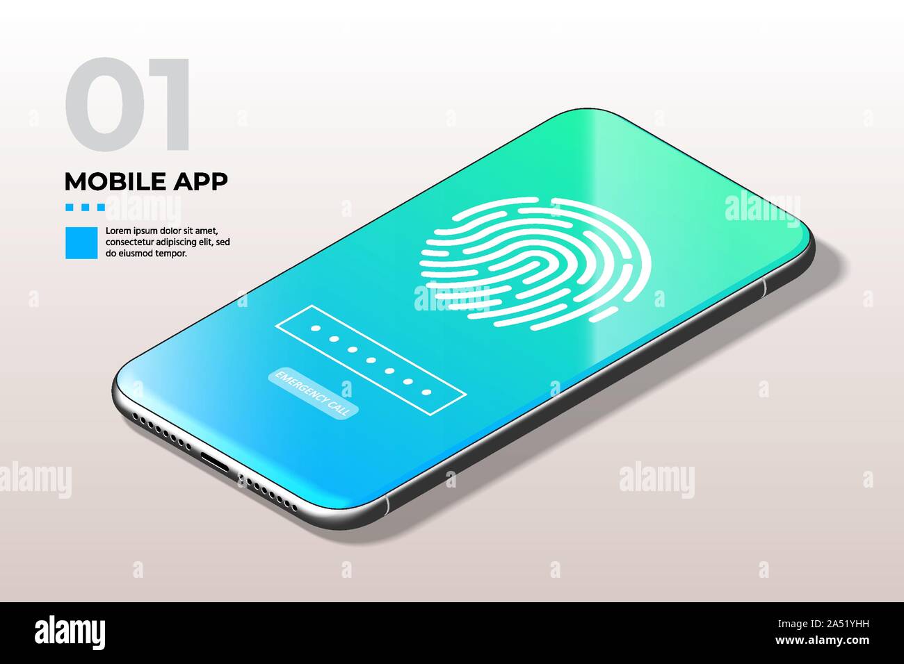 Fingerprint Scanner auf dem Telefon angezeigt. Die biometrische Identifikation und Zustimmung Konzept. Stock Vektor