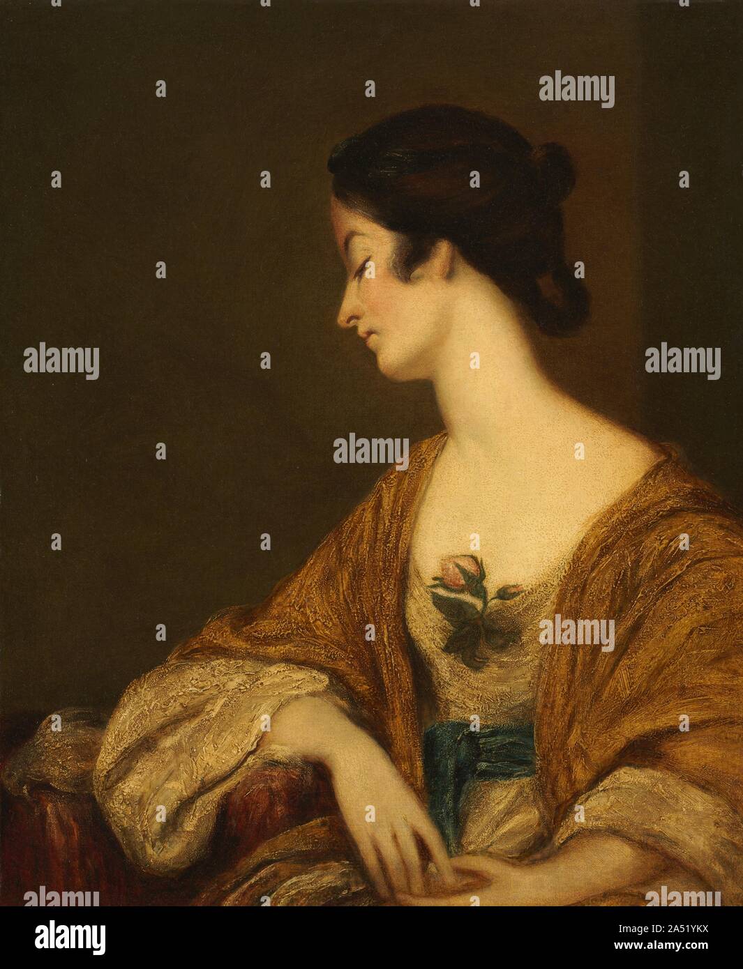 Portrait von Frau George Collier, 18. Zu den Cleveland Museum im Jahre 1920 durch den Kollektor Jeptha H. Furt gegeben, dieses Gemälde wurde gedacht, eine authentische Arbeit von Joshua Reynolds. Doch nach erheblichen Studie, das Museum zugeschrieben ihm ein Anhänger von Reynolds in einem ähnlichen Stil etwa zur gleichen Zeit arbeiten. Dieses Porträt zeigt die Frau des Kapitäns (und spätere Admiral) George Collier. Zieht der Künstler eine Analogie zwischen dieser Frau und Lesbia, einer verheirateten Frau, die viel künstlerische Inspiration für die römischen Dichter Catull (C. 84-C. 54 v. Chr.). Schriften im Dokument der Dichter eine Liebe Stockfoto