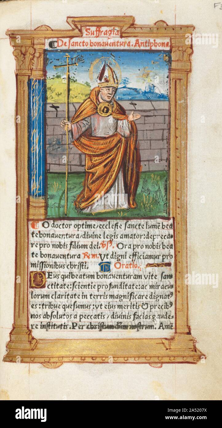 Gedruckte Buch der Stunden (Gebrauch von Rom): fol. 107 r, St. Bonaventura, 1510. Stockfoto