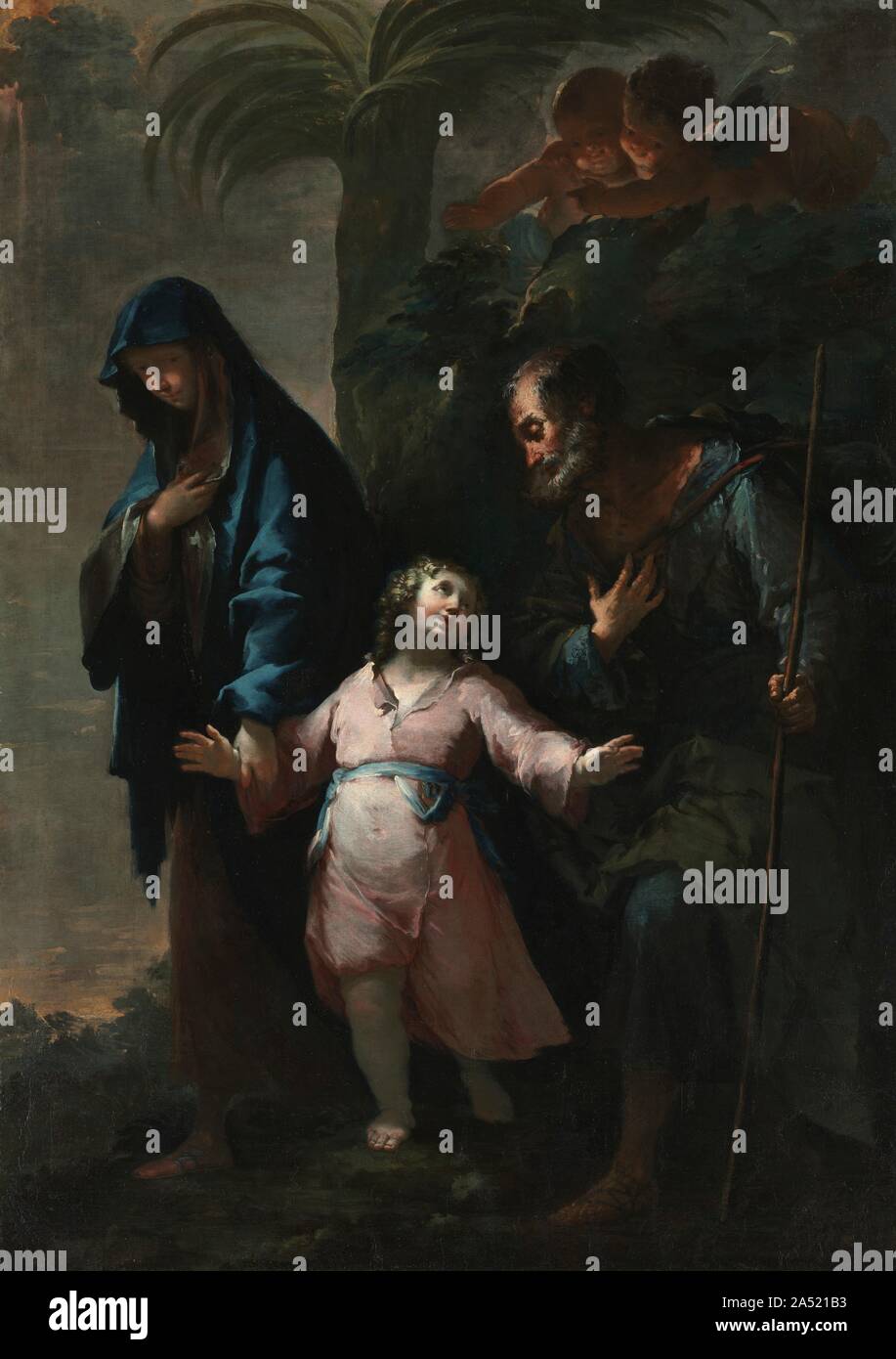 Rückkehr nach Nazareth, 1735. Nach Anhörung Gerücht von einem jungen König zu einer Jungfrau, die in Betlehem, Herodes, der Herrscher von Judäa geboren, Eifersucht entwickelt, ein Grundstück zu finden und zu Mord das Jesuskind. Aus Angst vor Herodes' Zorn, der Heiligen Familie die Flucht nach Ägypten und schließlich nach Palästina zurückgekehrt - ein Echo von dem großen Exodus aus dem Alten Testament. Conti in Rom ausgebildet, aber schließlich machte seine Karriere in Florenz. Obwohl die blassen Farben, Balletthaften Posen und abgeschwächte Formen wenig Ähnlichkeit zu den anderen Werken entlang dieser Mauer tragen, die scharfen Kontraste von Hell und Dunkel, mit Figuren, die sich aus tiefen Schatten, Attes Stockfoto