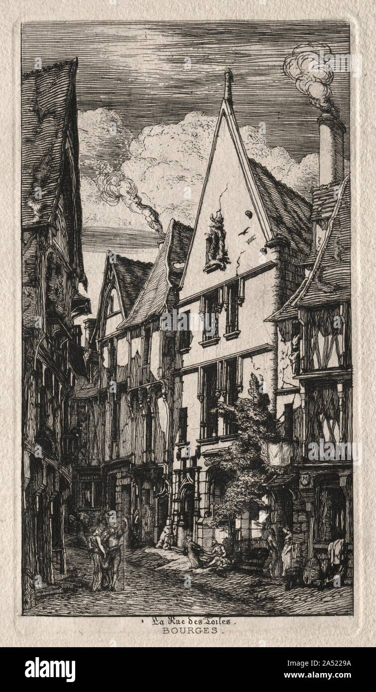 Rue des Toiles, Bourges, 1853. Stockfoto