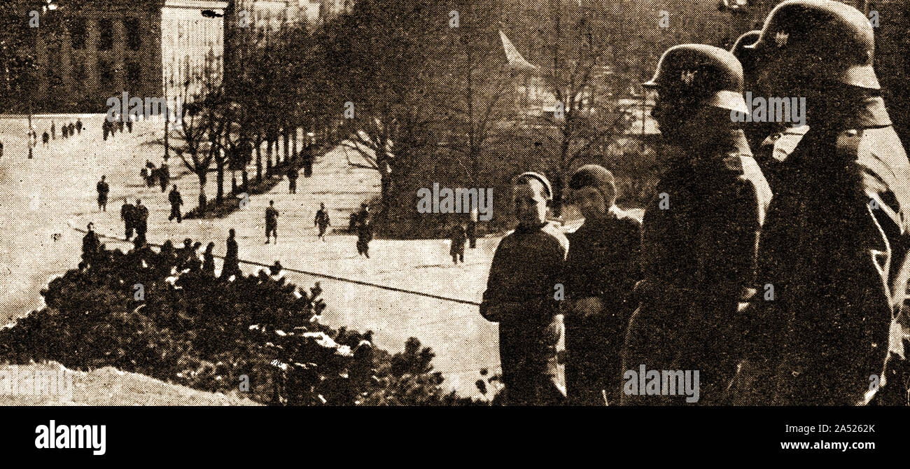 Am 9. April 1940. A Drücken Sie die Taste Bild zeigt NS-Truppen, die Invasion (Norwegen und Dänemark), ohne eine Kriegserklärung. (Operation Weserübung) Stockfoto