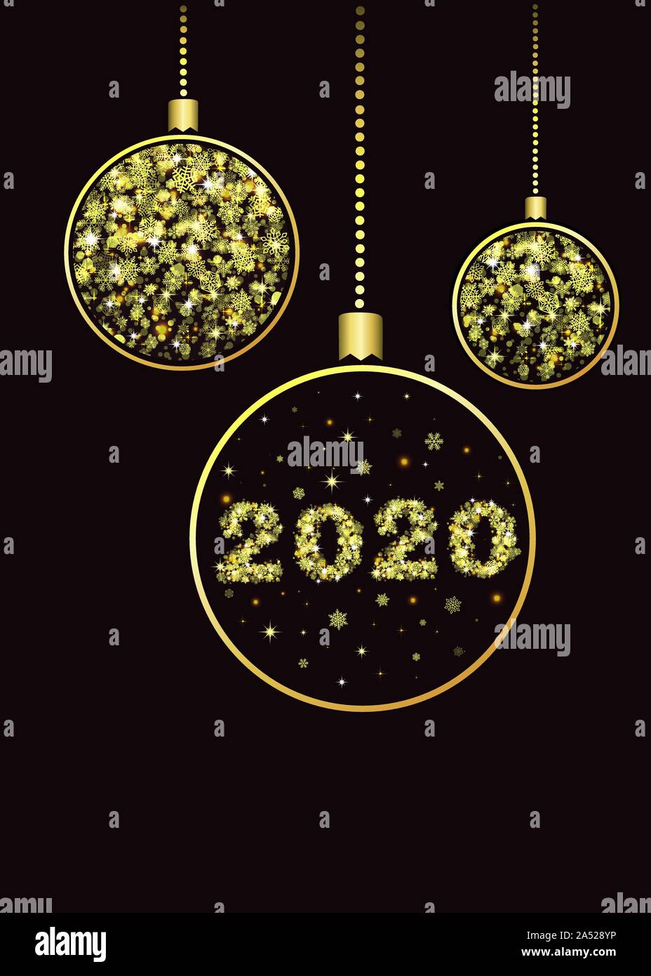 Vektor neues Jahr Hintergrund 2020. Goldene Weihnachtskugeln Stock Vektor