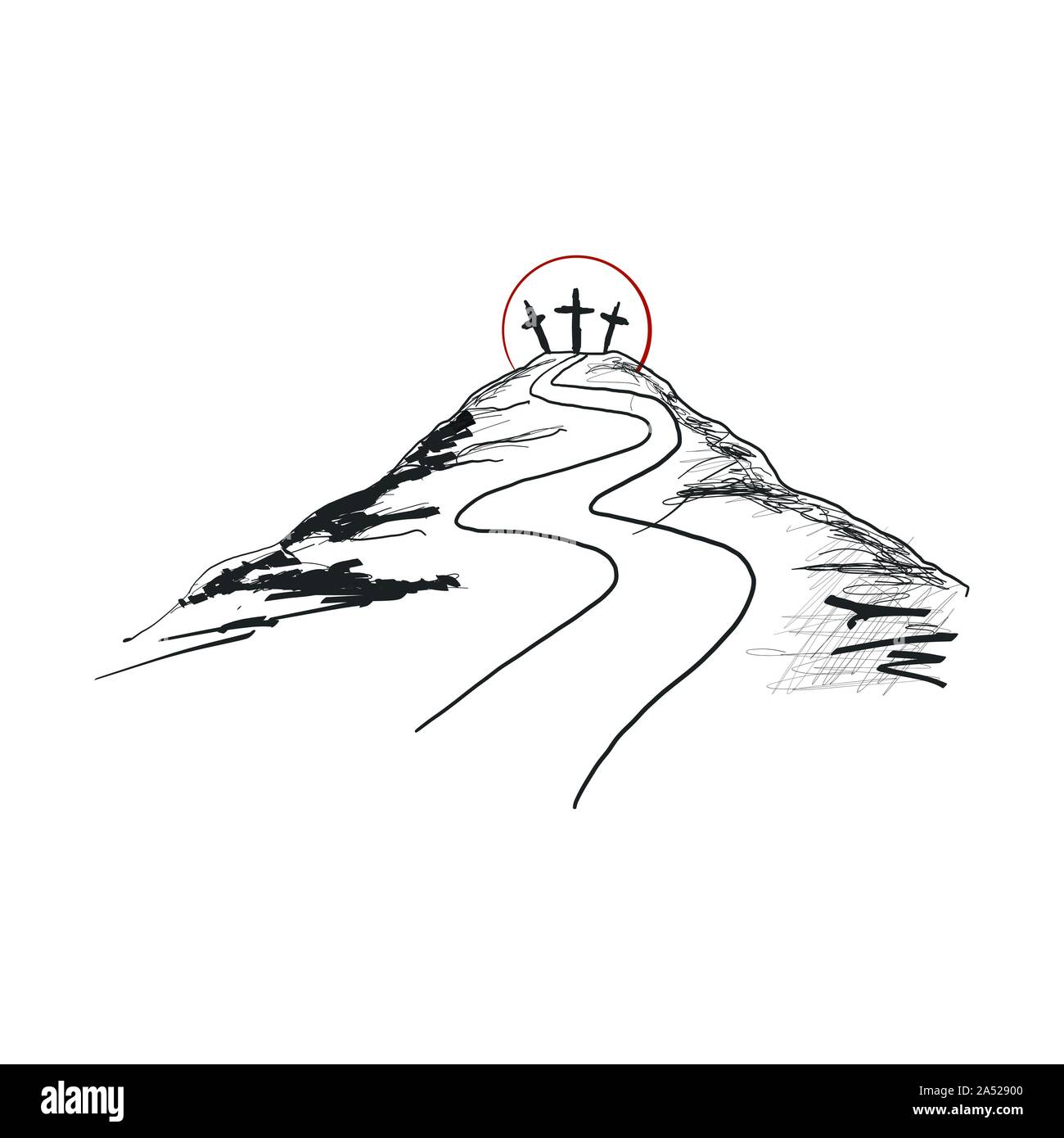 Berg mit drei Kreuze, Straße nach Golgota. Vector Illustration isoliert Stock Vektor