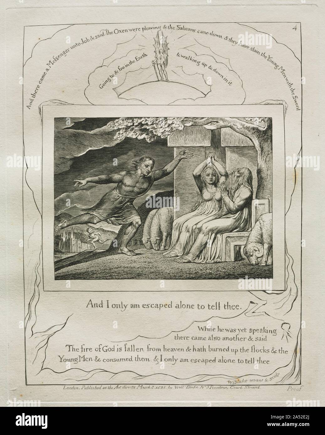 Das Buch Hiob: Pl. 4 Und ich bin allein entronnen, daß ich dir sage, 1825. Stockfoto