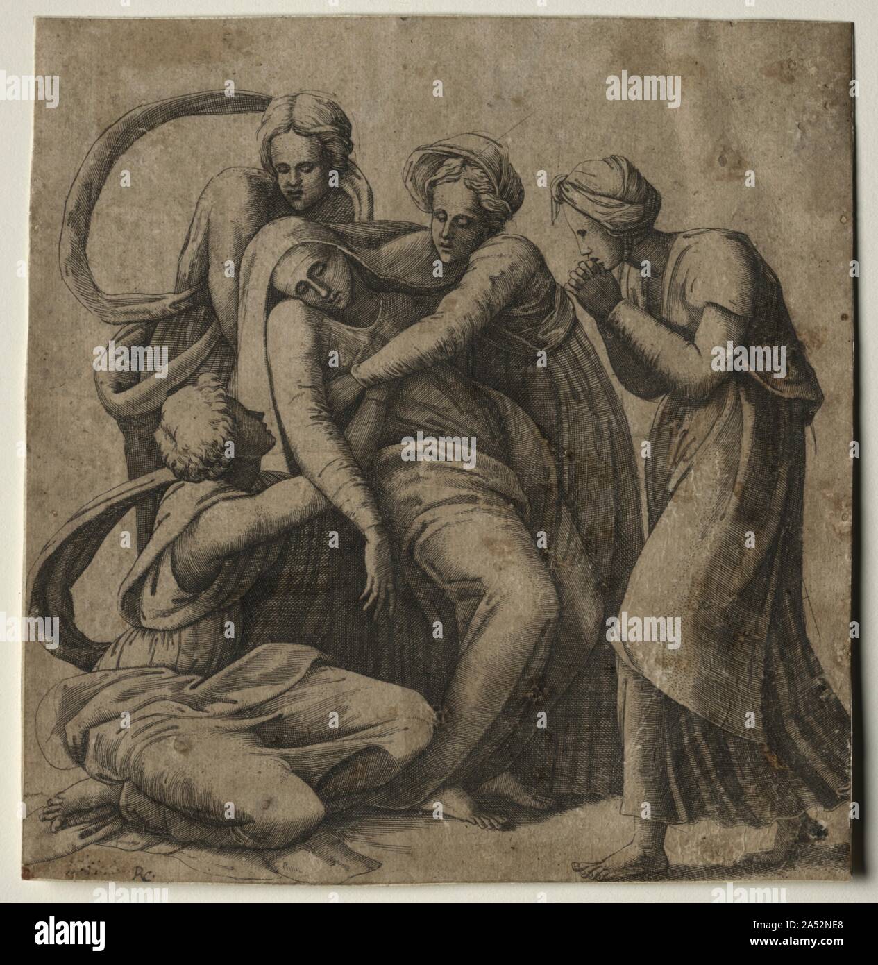 Die Jungfrau in Ohnmacht fallen in die Arme der drei heiligen Frauen. Stockfoto