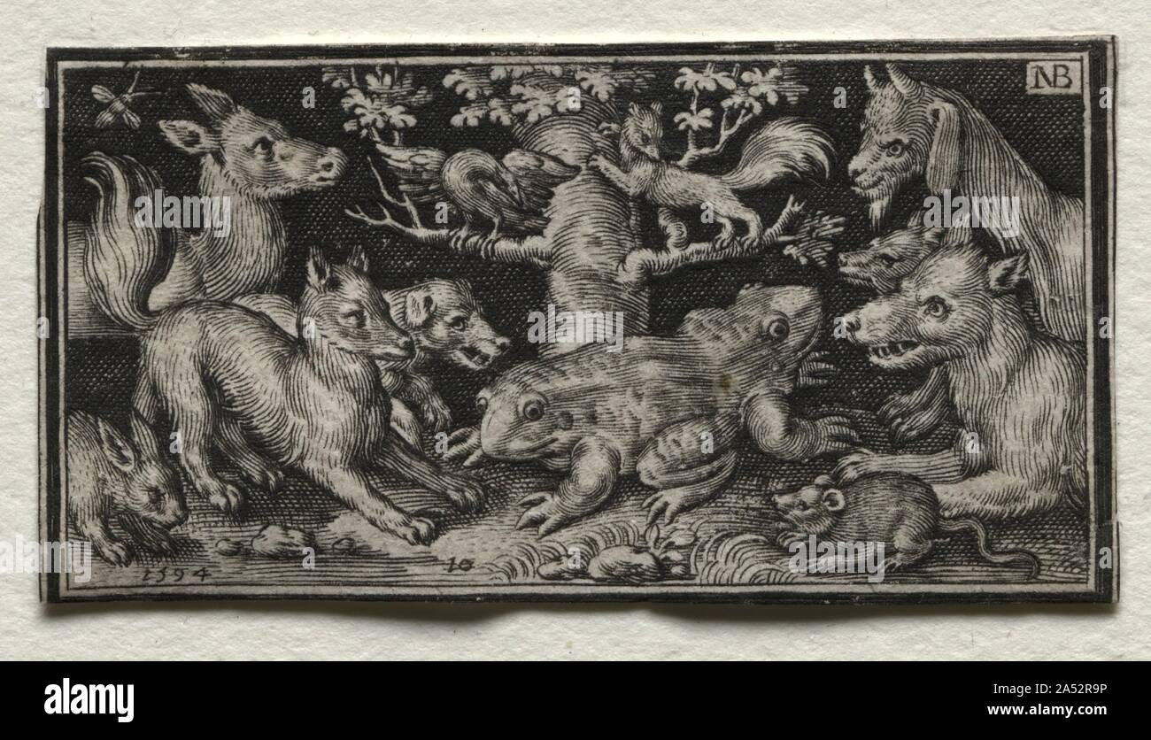 Zwei-köpfige Frosch durch Tiere, 1594 umgeben. Stockfoto