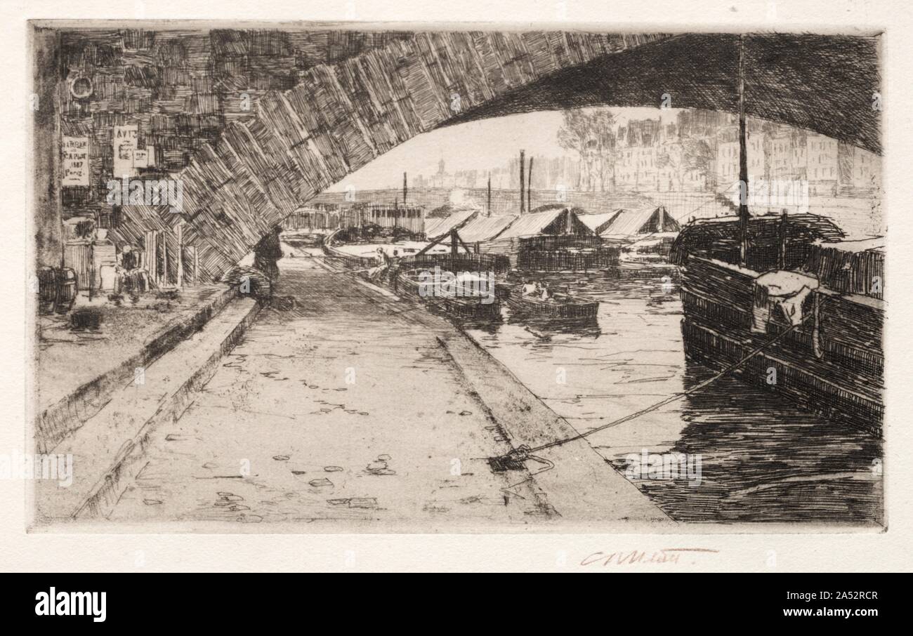 Unter der Pont Marie, Paris, 1887. Stockfoto