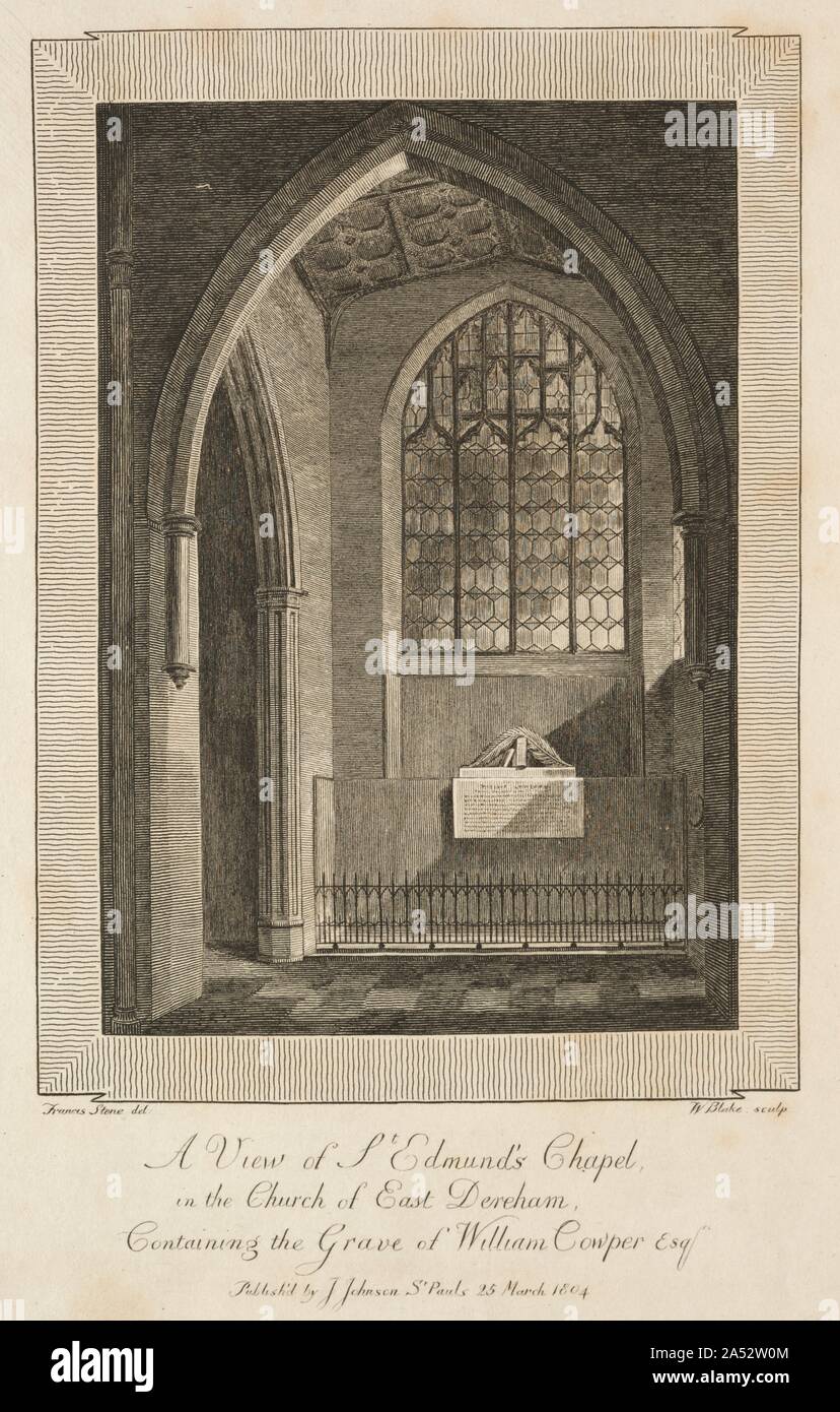 Blick auf St. Edmund's Kapelle in der Kirche von East Dereham, mit dem Grab von William Cowper Esquire, 1804. Stockfoto